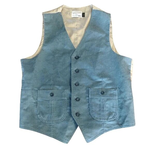 1970s Levi's Wildfire Sportswear Blue Corduroy Button Up Vest 24"l x 21"w - Picture 1 of 16